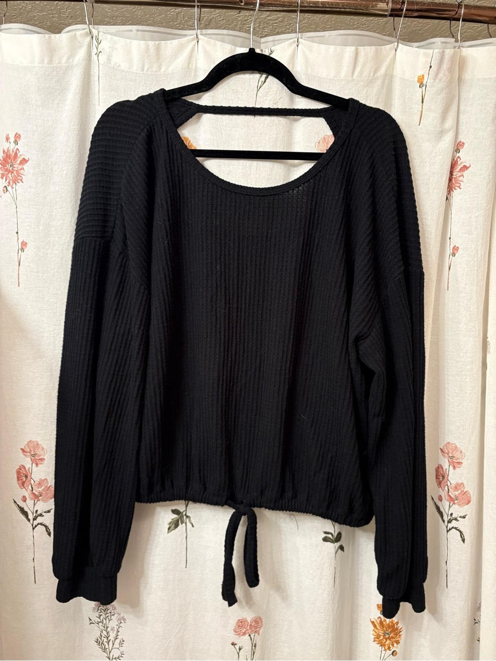 Hollister Black Waffle Long-Sleeve Tie-Hem Sweatshirt